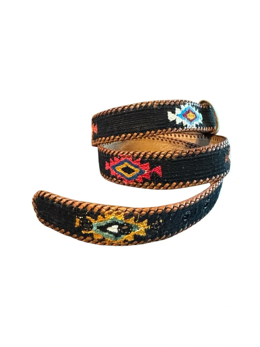 Handcrafted woven belt with leather buckle and trim Made in Guatemala Size 38 - Picture 3 of 11